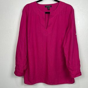 Lauren Ralph Lauren Linen Fuchsia Women's Top Blouse Size 1X